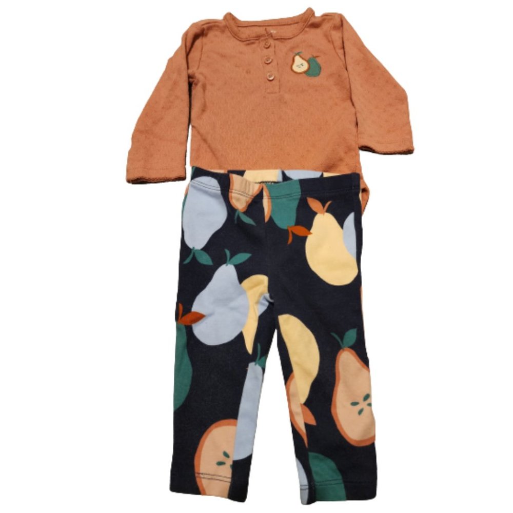 Carter's Matching Set Girls Sz 6M Brown Onsies Black Leggings Avocado Print